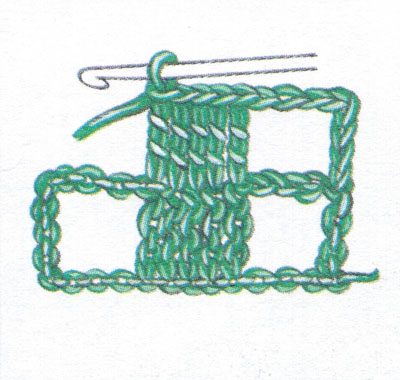 Филейная сетка с пустыми и заполненными клеточками, выполненная столбиками с двумя накидами (фото 4)